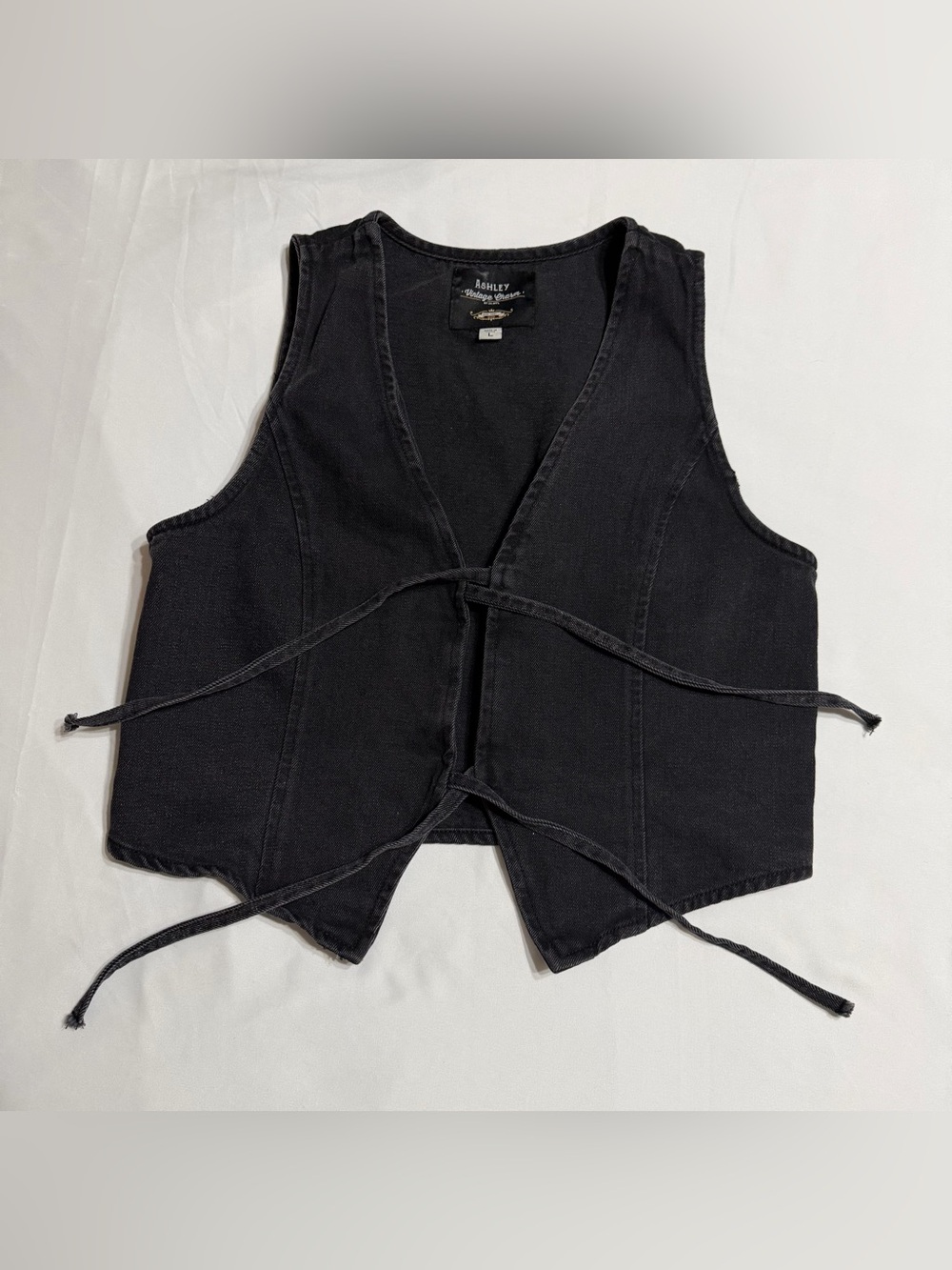 Vintage late 90s / Y2K black denim vest by Ashley Vintage Charm 26 intl